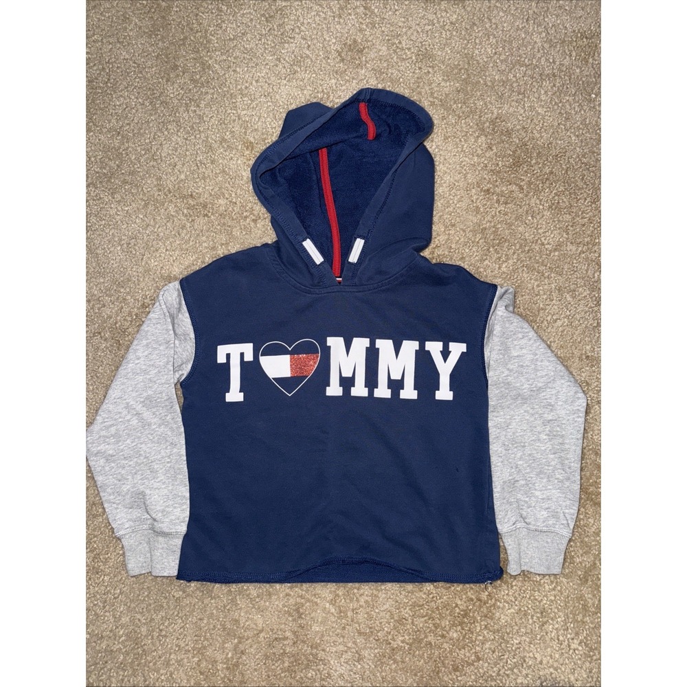 Tommy Hilfiger Girls 6 Navy Blue Hooded Sweatshirt‎ with Split Heart